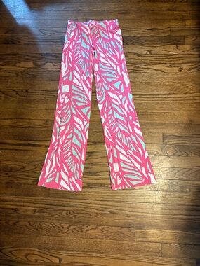 Lilly Pulitzer Pink and Aqua Palm-Print Flare Leggings